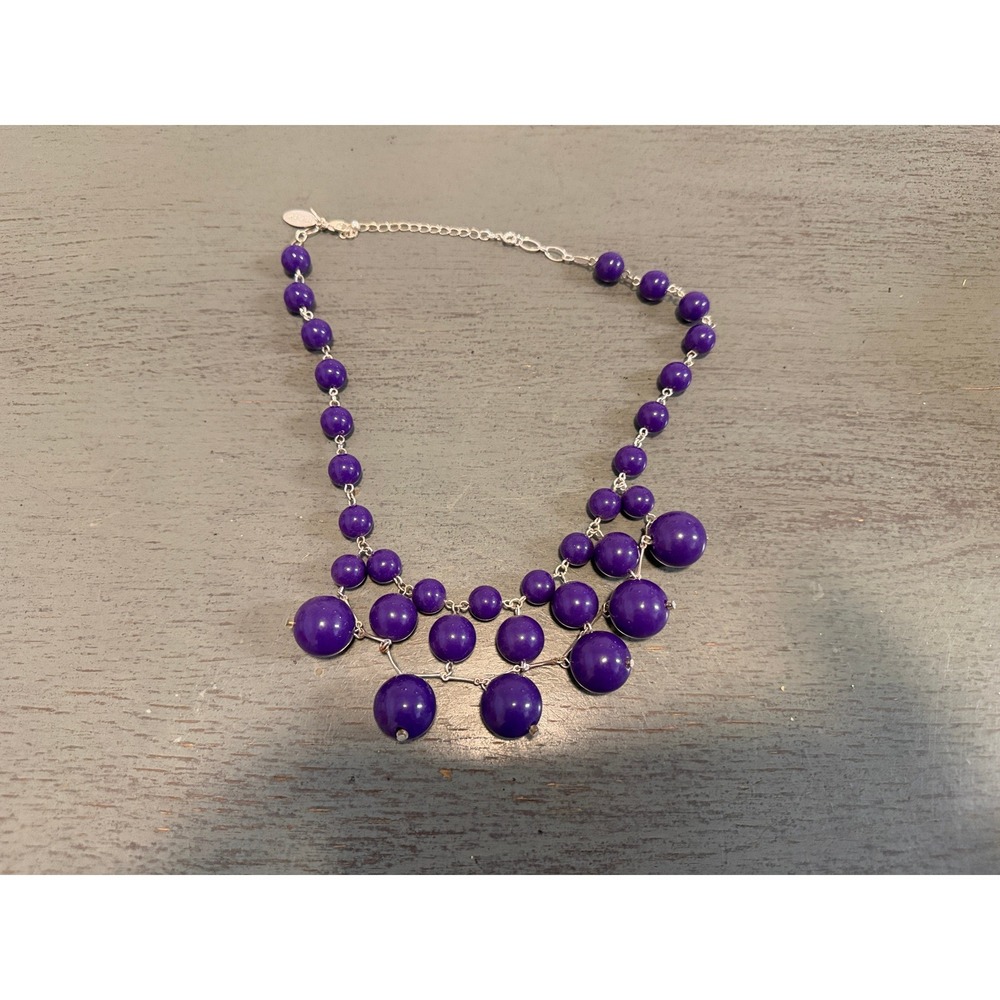 Mark by Avon Purple Bead Bib Necklace Silver Tone Statement Jewelry Adjustable